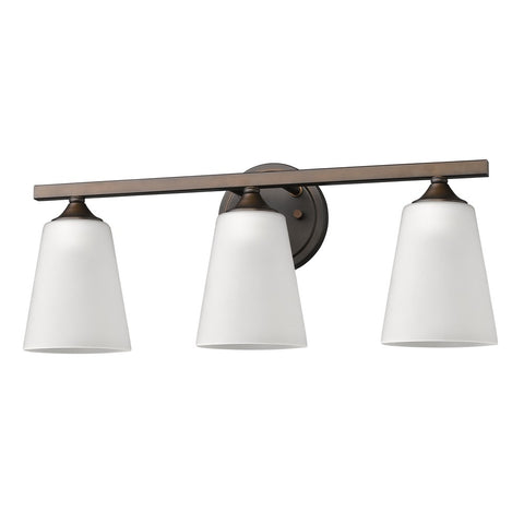 21" Bronze And White Metal and Glass Three Lights Flush Mounted Sconce