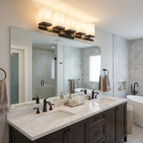 8" Black And White Metal and Glass Vanity Flush Mounted Sconce