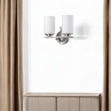 Two Light Silver and Glass Wall Sconce