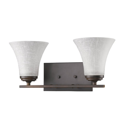 8" Antiqued Bronze Metal and Glass Two Light Flush Mount Wall Light