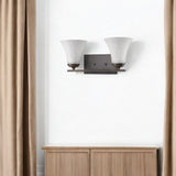 8" Antiqued Bronze Metal and Glass Two Light Flush Mount Wall Light