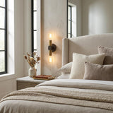Two Light Brass and Wood Wall Sconce