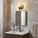 One Light Antique Bronze Glass Shade Wall Sconce