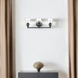 Three Light Matte Black Glass Shade Wall Sconce