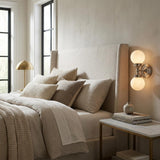 Two Light Silver Wall Sconce with Round Frosted Glass Shade