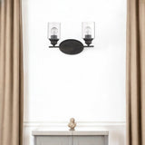 Two Light Bronze Wall Light with Clear Glass Shade