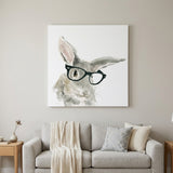 40" x 40" Watercolor Cutie Rabbit in Glasses Canvas Wall Art
