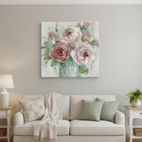 40" x 40" Watercolor Soft Pastel Peonies Bouquet Canvas Wall Art