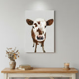 24" x 16" Brown and White Baby Cow Face Canvas Wall Art