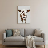 36" x 24" Brown and White Baby Cow Face Canvas Wall Art