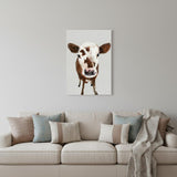 48" x 32" Brown and White Baby Cow Face Canvas Wall Art
