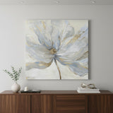 Soft Blue And Grey Flower With Gold Details Unframed Print Wall Art