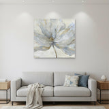 Soft Blue And Grey Flower With Gold Details Unframed Print Wall Art