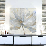 Soft Blue And Grey Flower With Gold Details Unframed Print Wall Art