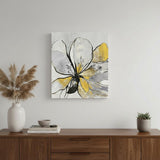 20" Modern Yellow and Black Flower in Bloom Canvas Wall Art