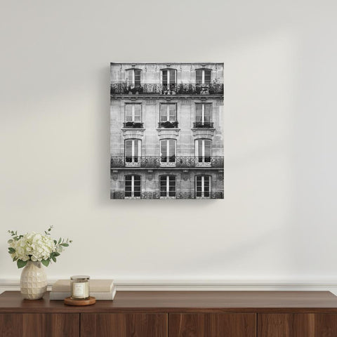 30" x 24" Balcony View Black and White Photo Real Canvas Wall Art