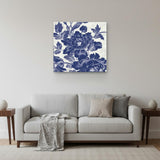 Blue Toile Roses Unframed Print Wall Art