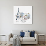 French Caf With Red And Blue Accents Unframed Print Wall Art