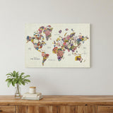 24" x 16" Fun Floral Map of the World Canvas Wall Art