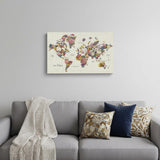 36" x 24" Fun Floral Map of the World Canvas Wall Art