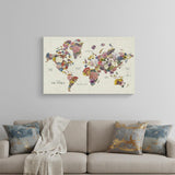 48" x 32" Fun Floral Map of the World Canvas Wall Art
