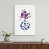 24" x 16" Blue and White Happiness Floral Vase Canvas Wall Art