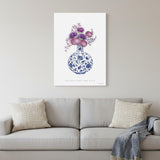 36" x 24" Blue and White Happiness Floral Vase Canvas Wall Art