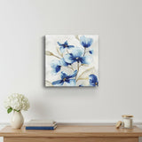 30" x 30" Watercolor Shades of Blue Floral Canvas Wall Art