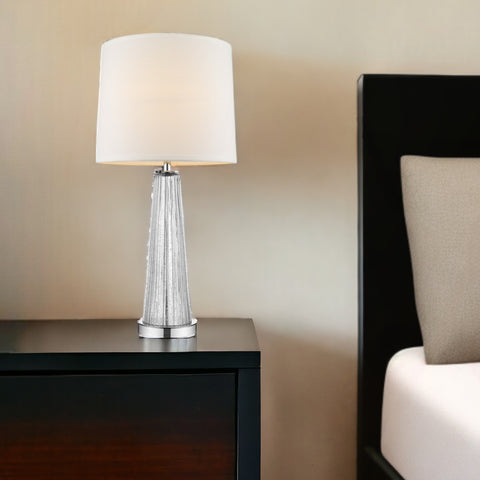 29" Clear And Silver Table Lamp With Empire Shade