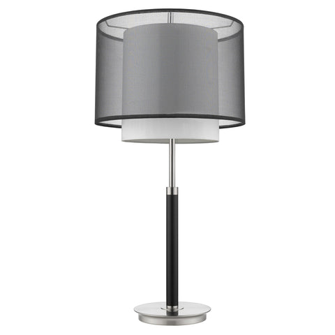 32" Black and Silver Metal Column Lamp With Black and White Drum Shade