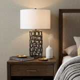 26" Black Metal Column Table Lamp With White Drum Shade
