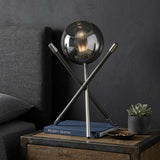 18" Black Metal Tripod Table Lamp With Nickel Globe Shade