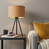 22" Black Metal Tripod Table Lamp With Beige Drum Shade