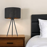22" Black Metal Tripod Table Lamp With Black Drum Shade