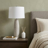 33" Light Gray Ceramic Table Lamp With White Drum Shade