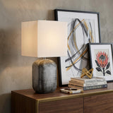 25" Blue and Gray Ceramic Table Lamp With White Square Shade