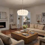 Selene 6-Light Polished Chrome Pendant With Overlapping Frosted White Glass Discs Shade