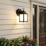 Matte Black Hanging Frosted Glass Lantern Wall Light