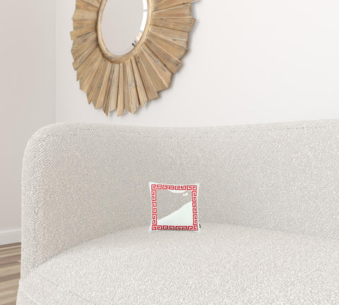 18" Red And White Geometric Fabric Throw Pillow