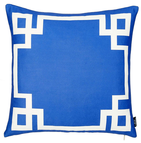 18" Blue And White Geometric Fabric Throw Pillow