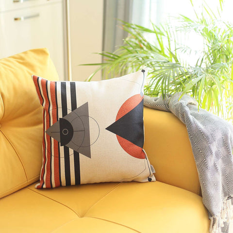 18" Gray Ivory And Orange Abstract Fabric Throw Pillow