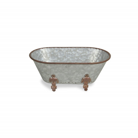5" Gray Metal Hand Painted Decorative Tub Tabletop Sculpture