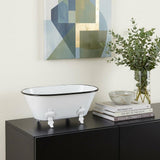 5" White Metal Hand Painted Decorative Tub Tabletop Sculpture