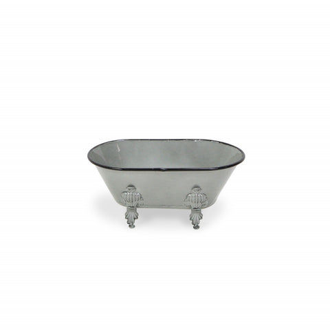 5" Gray Metal Hand Painted Decorative Tub Tabletop Sculpture