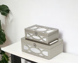Set of Two Champagne Mirrored Glass And Wood Box With Lid