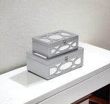 Set of Two Silver Mirrored Glass And Wood Box With Lid