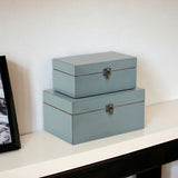 Set of Two Blue Wood Box With Lid