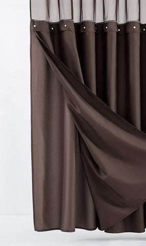 Brown Modern Grid Shower Curtain and Liner Set