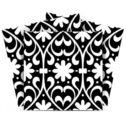 5" X 5" Black and White Floral Peel and Stick Removable Tiles
