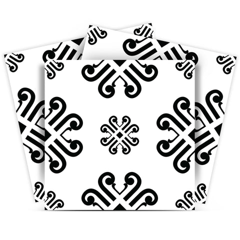 6" X 6" Black and White Daisy Peel and Stick Removable Tiles
